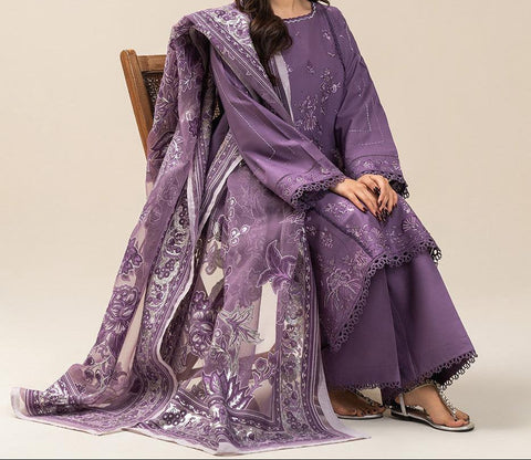 Dhanak 3-Piece Unstitched Embroidered Suit
