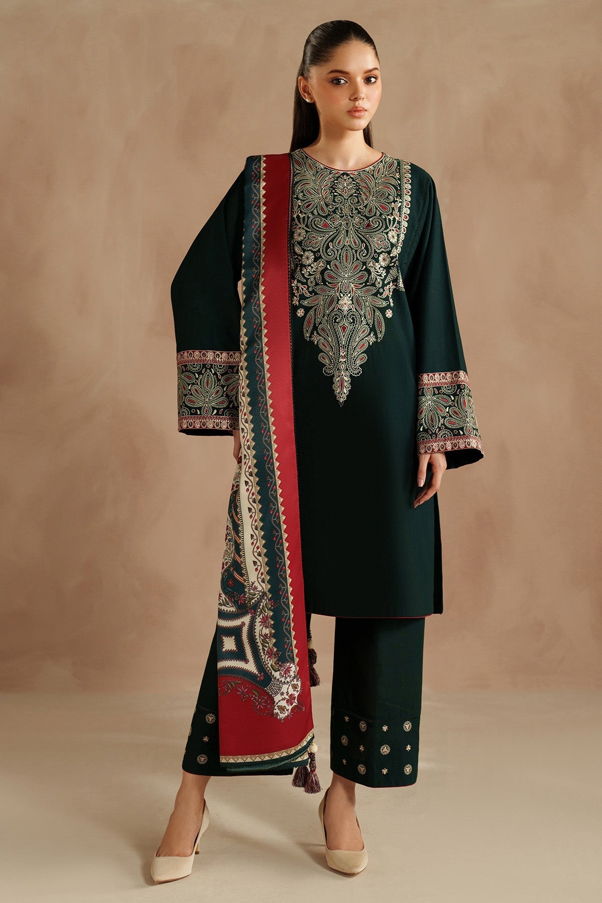JAZMIN - Dhanak 3-Piece Unstitched Embroidered Suit