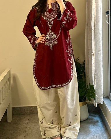 Anmol - 2PC Unstitched Dhanak Embroidered Suit
