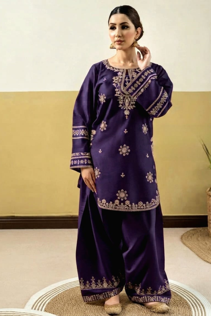 URGE- Unstitched 2 Piece Embroidered Dhanak Suit