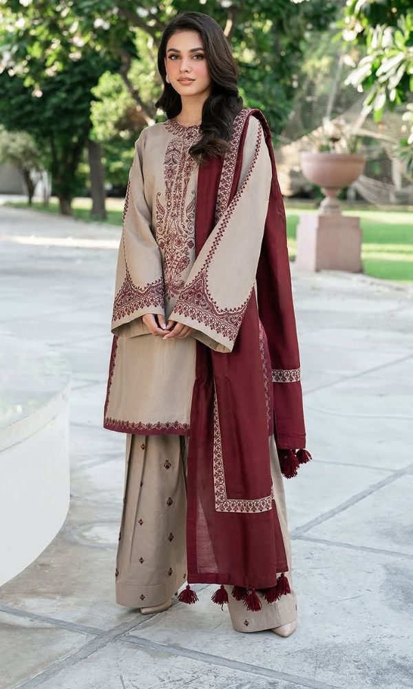 Sapphrie - Dhanak 3-Piece Unstitched Embroidered Suit