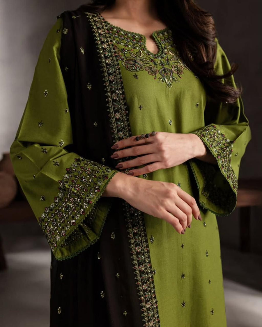 Embroidered Dhanak Winter 3Piece Dress