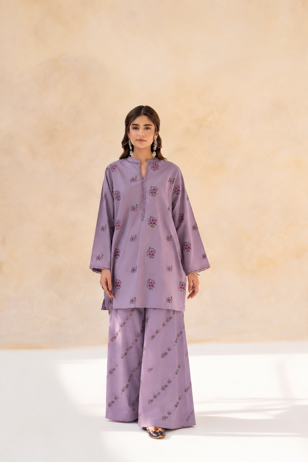 Embroidered Dhanak Winter 2 Piece Dress stiched