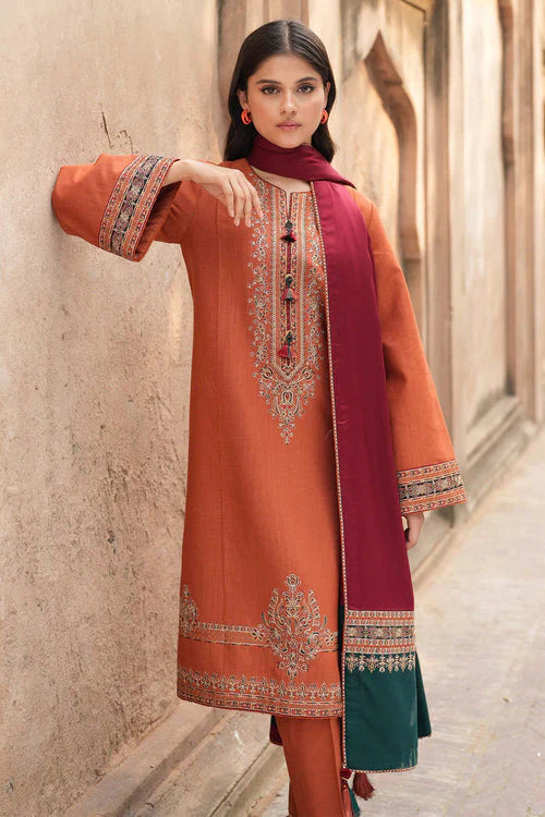 Jazmin Dhanak 3-Piece Heavy Embroidered Suit with Printed Wool Shawl