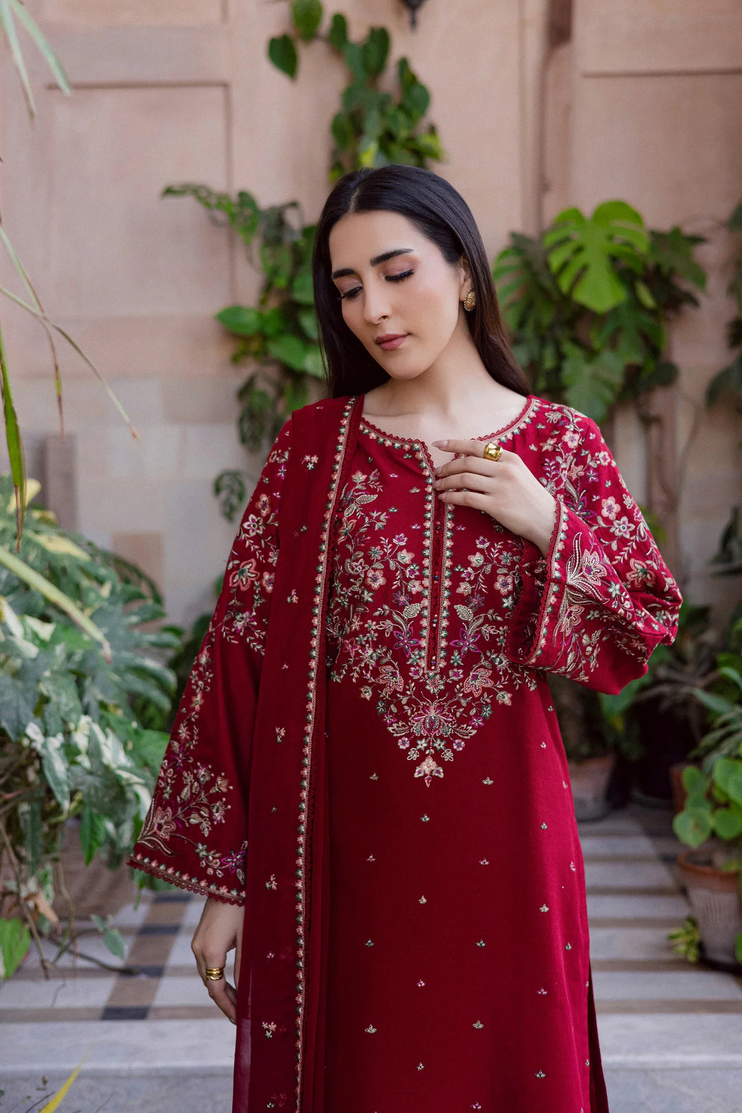 Batik Women’s Embroidered Dhanak Suit 3PC Pink
