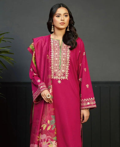 Women’s Embroidered Dhanak Suit 3PC Pink