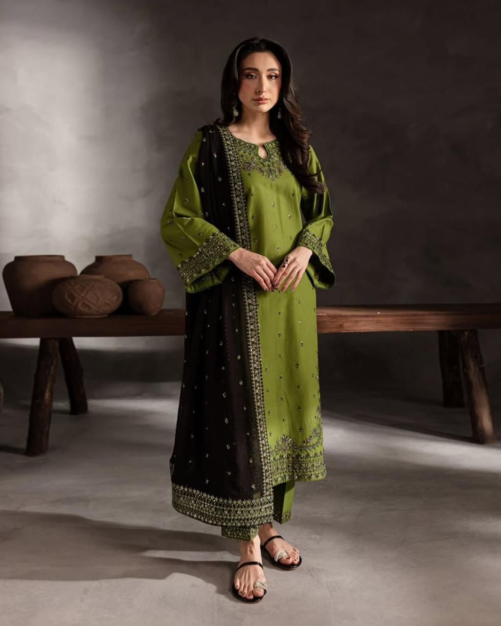 Embroidered Dhanak Winter 3Piece Dress