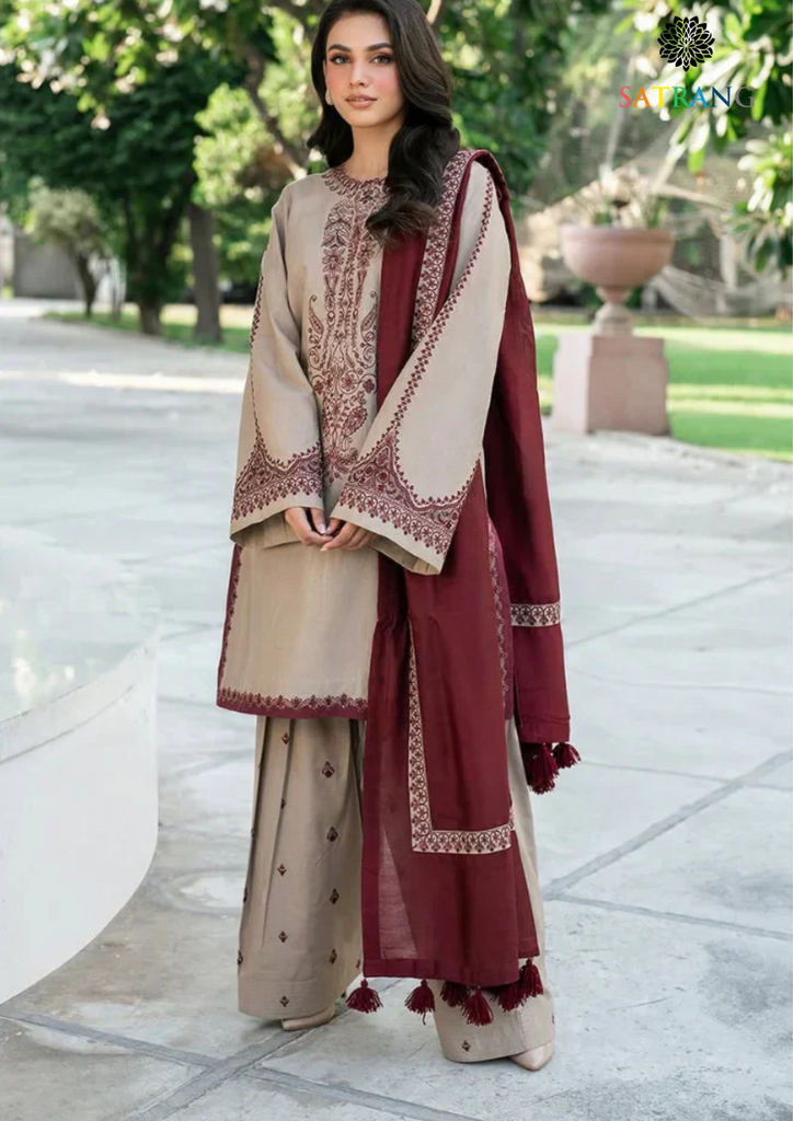 Sapphrie - Dhanak 3-Piece Unstitched Embroidered Suit