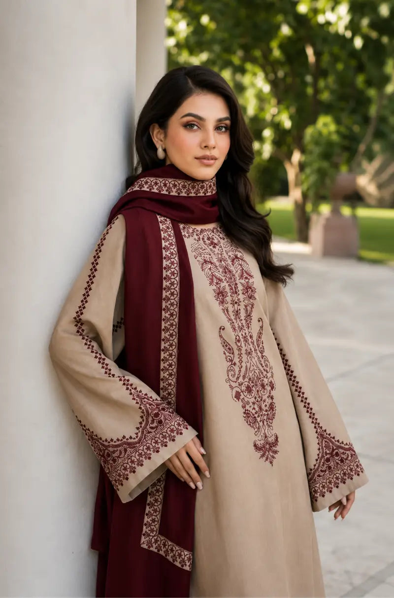 Sapphrie - Dhanak 3-Piece Unstitched Embroidered Suit