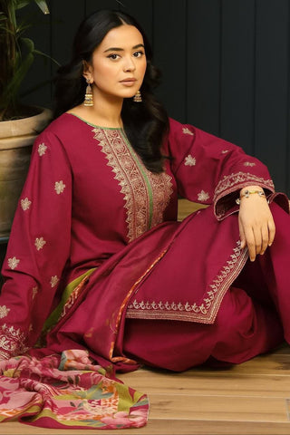 Women’s Embroidered Dhanak Suit 3PC Pink