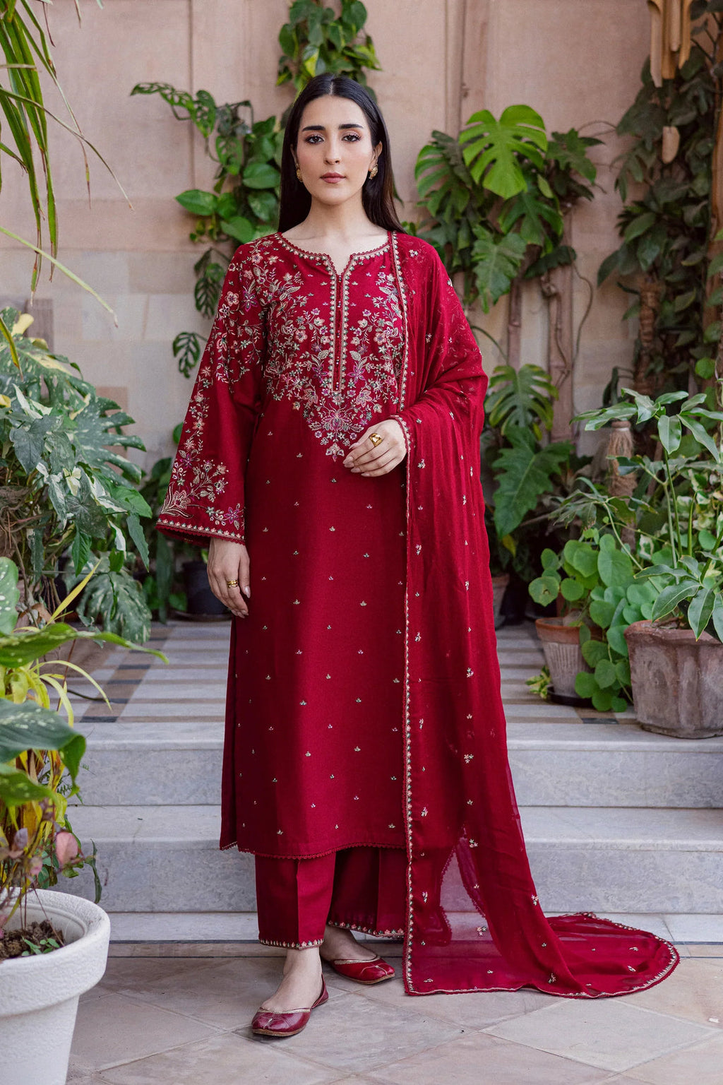 Batik Women’s Embroidered Dhanak Suit 3PC Pink