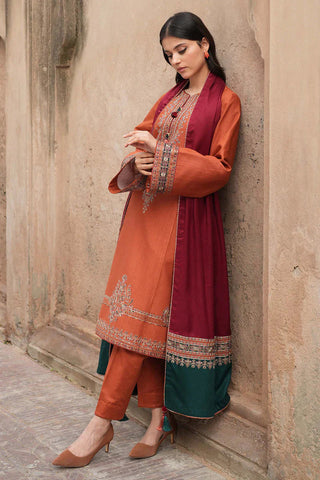 Jazmin Dhanak 3-Piece Heavy Embroidered Suit with Printed Wool Shawl
