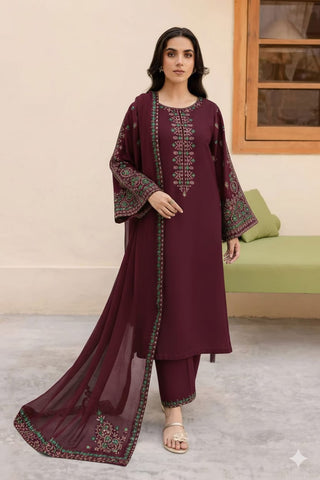 Libas - 3PC Unstitched Dhanak Embroidered Suit
