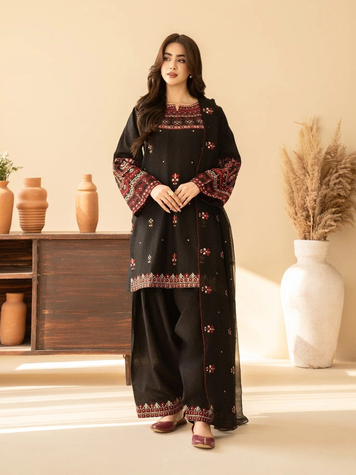 Embroidered Dhanak Winter 3Piece Dress
